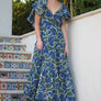 Blue Evergreen Floral Flutter Dress