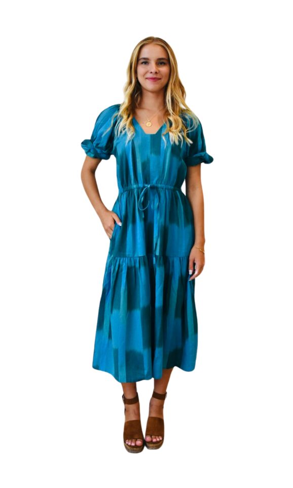 St. Barth's Dress (Long) - Turquoise Ikat